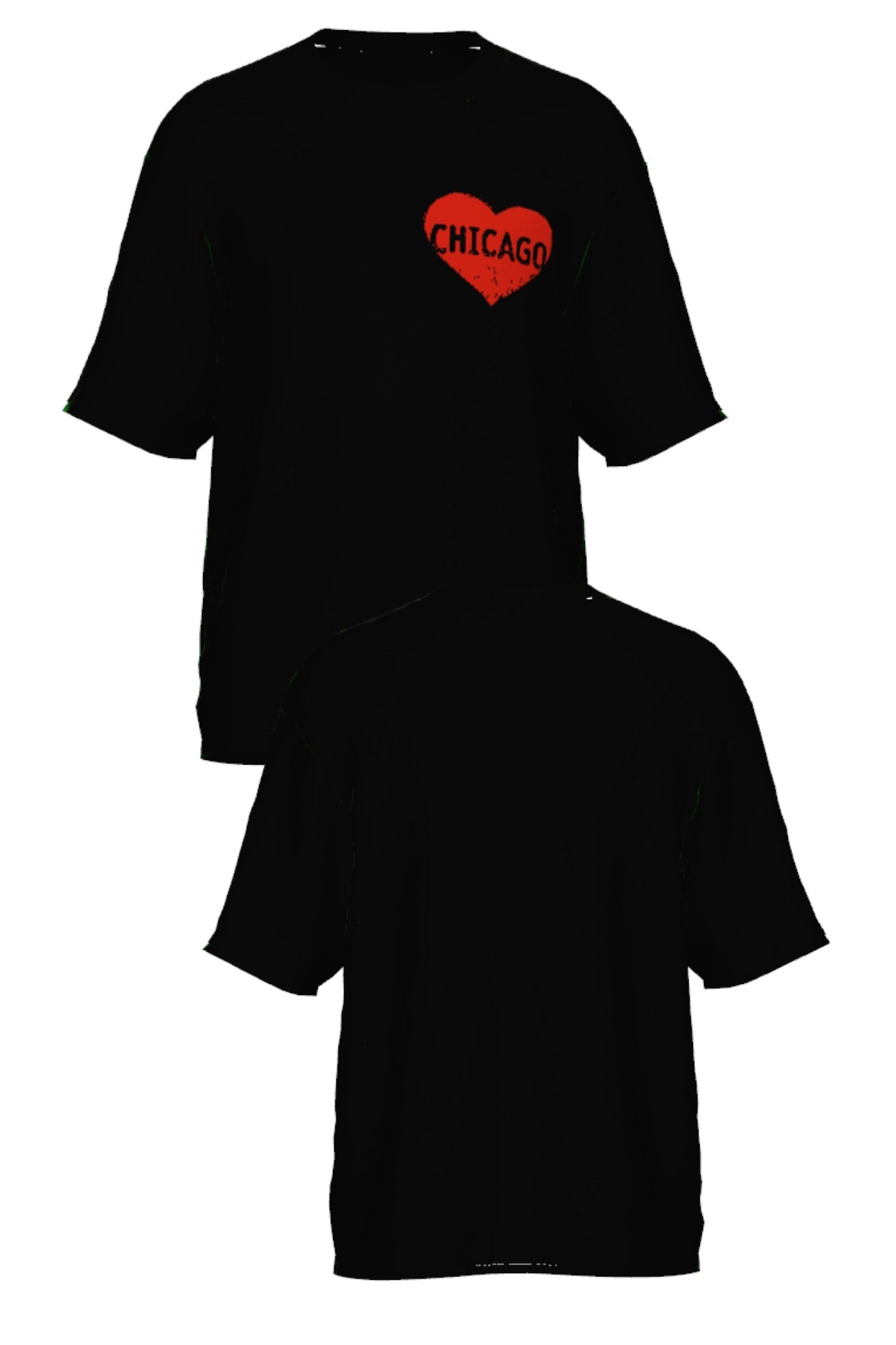 chicago heart short sleeve knit sweater in black with red distressed heart graphic front and back view by soundoff