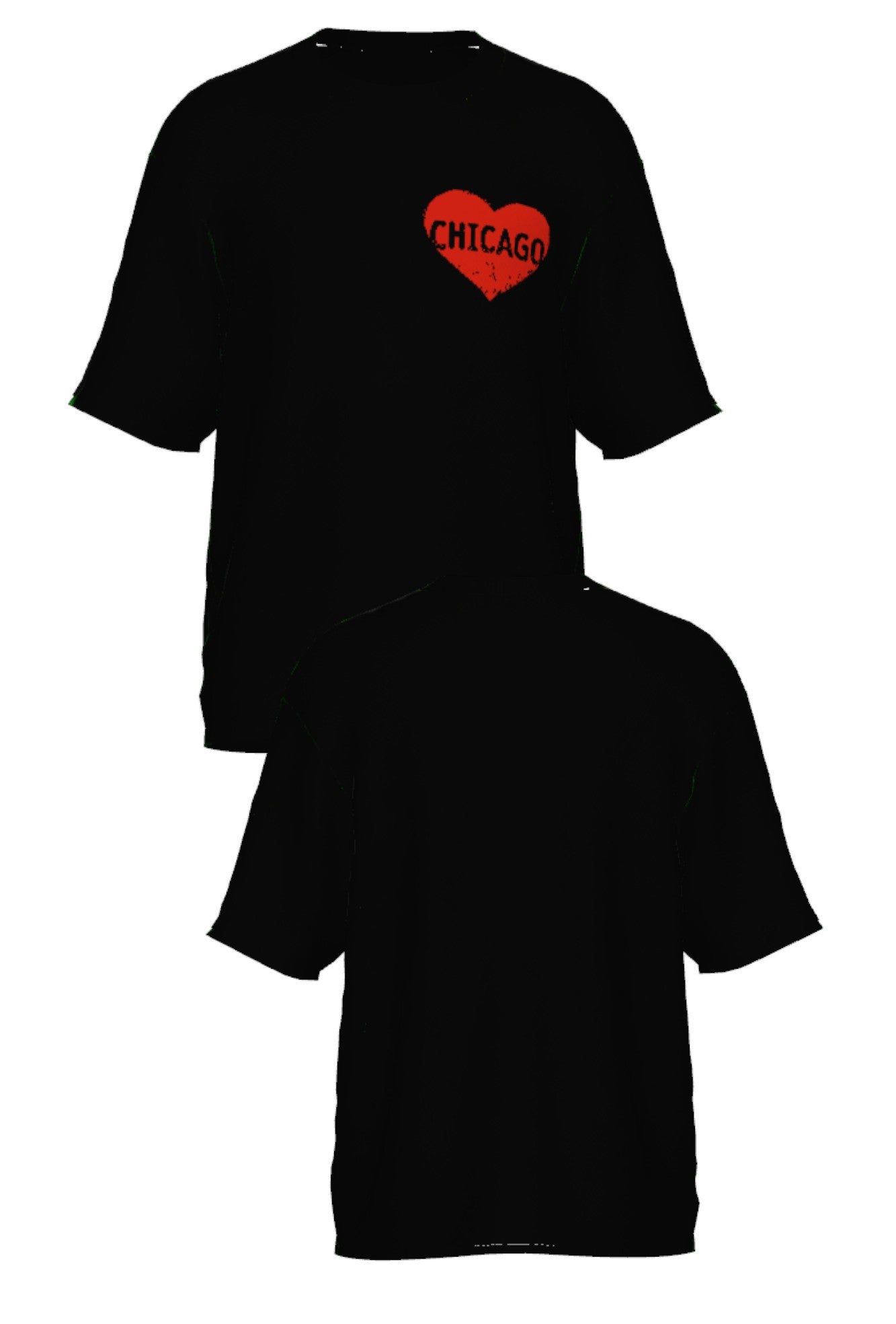 chicago heart  short sleeve knit sweater in black with red distressed heart graphic front and back view by soundoff