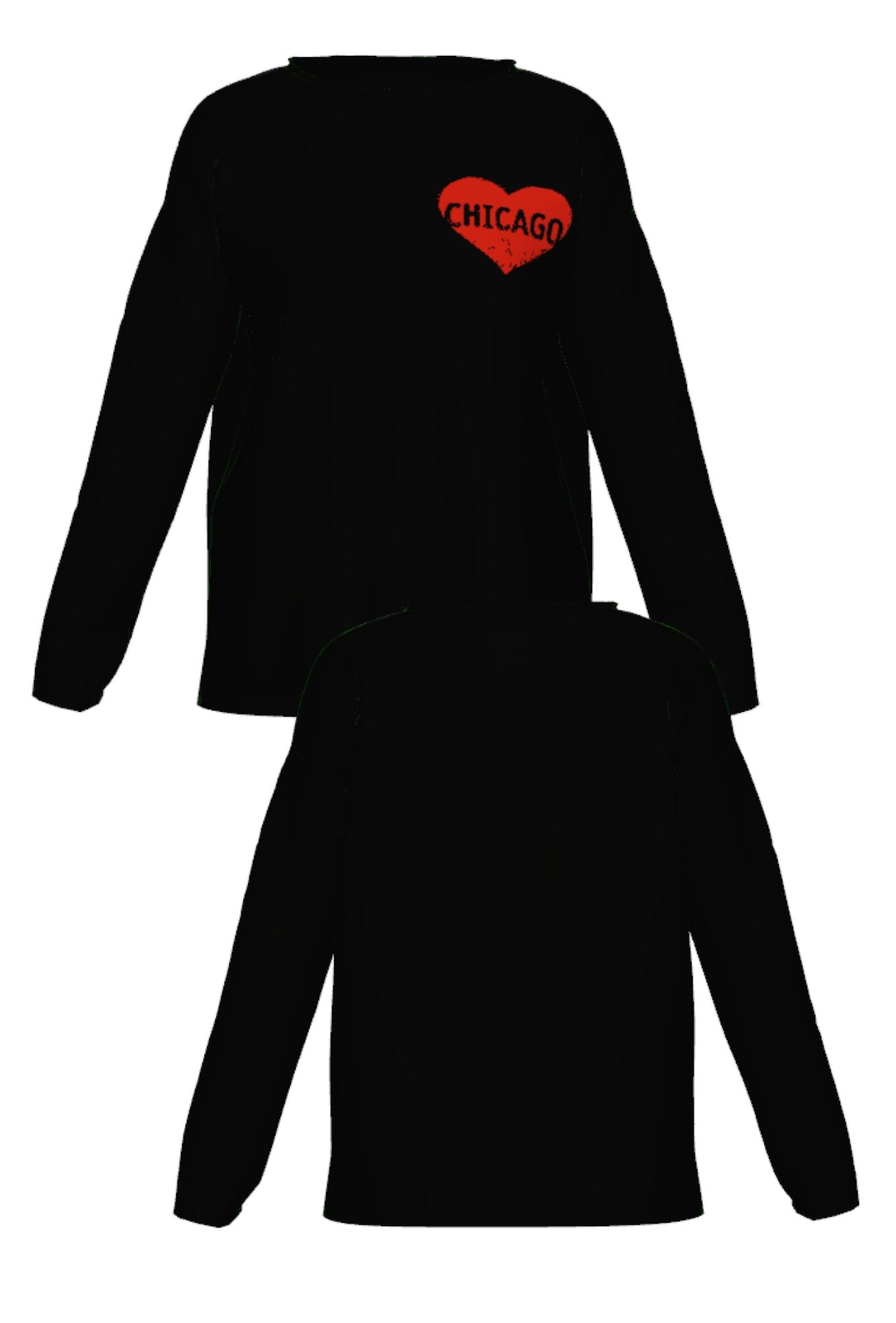 chicago heart womens knit sweater in black with red distressed heart graphic front and back view by soundoff
