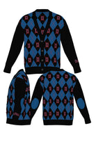 depaul university d argyle cardigan knit sweater in yale blue chili red and black – blue demons collegiate apparel by Soundoff - all views.
