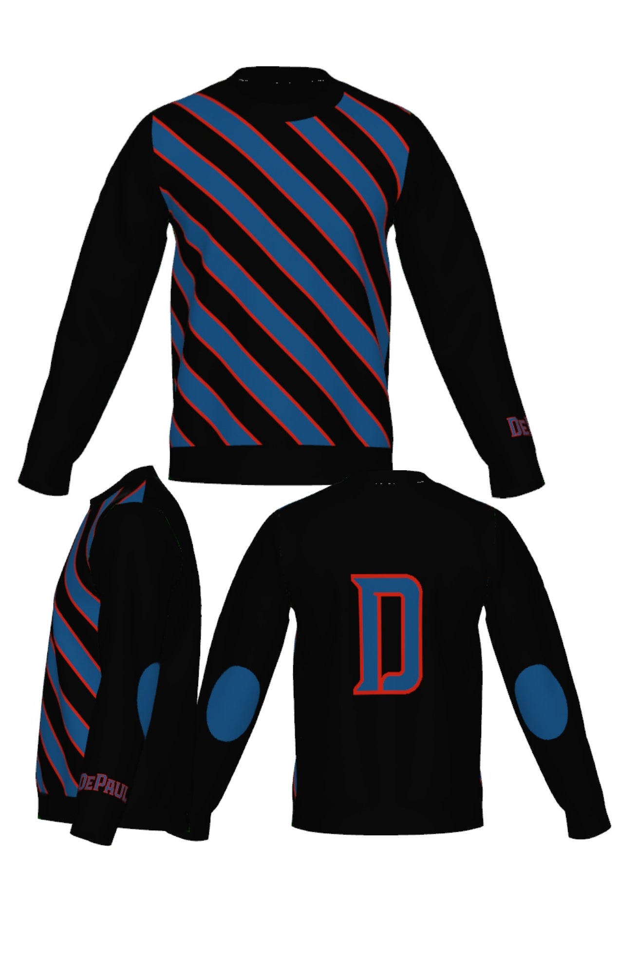 depaul university repp stripe classic crew neck knit sweater in yale blue chili red and black inspired by collegiate sports and varsity tradition by soundoff – all views