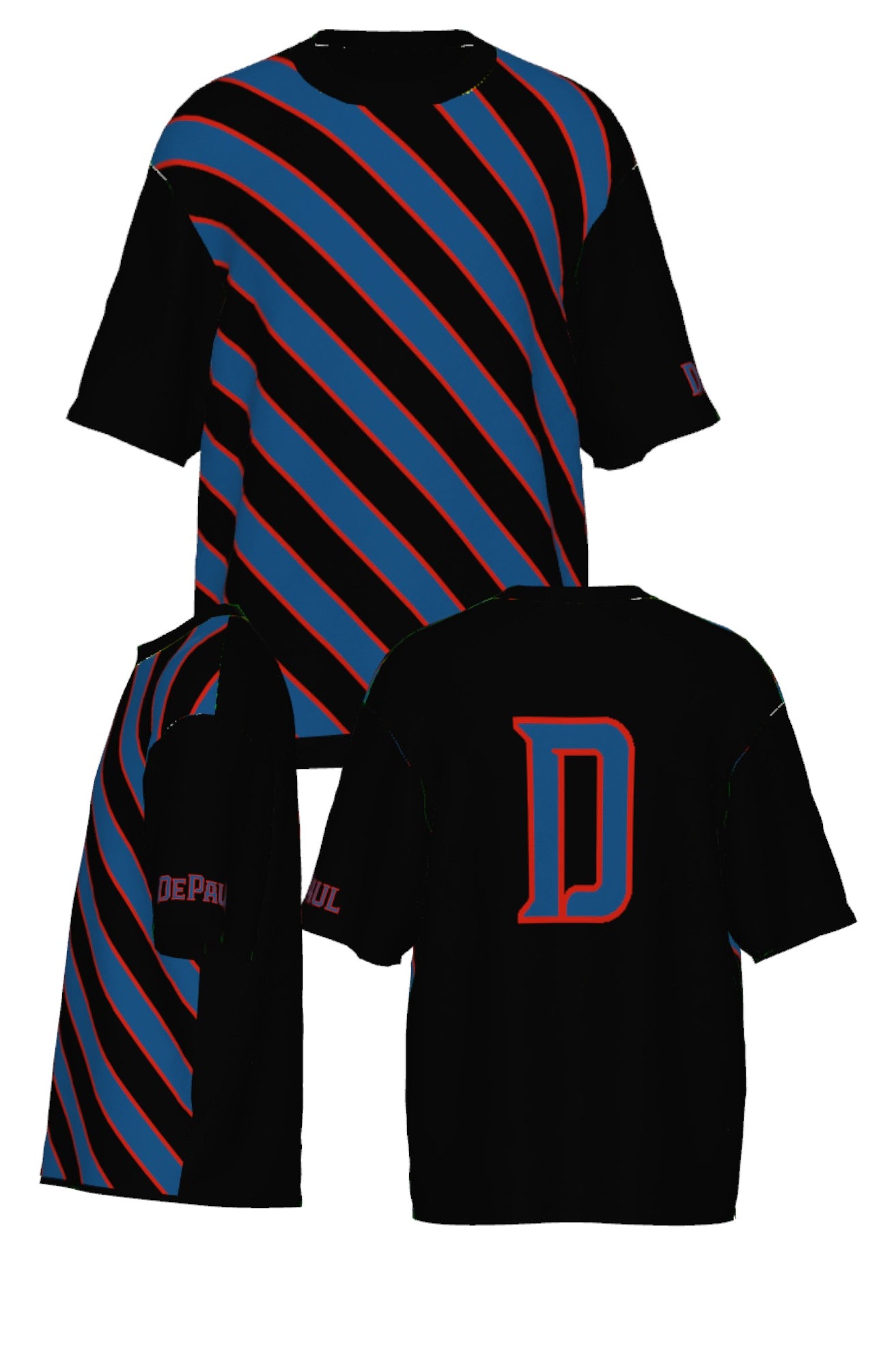 depaul university repp stripe short sleeve knit sweater in yale blue chili red and black inspired by collegiate sports and varsity tradition by soundoff – all views
