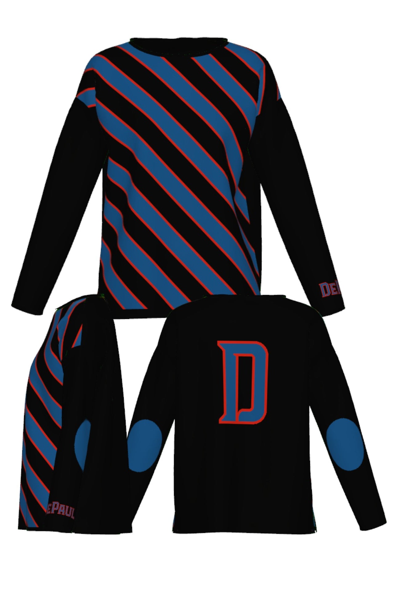 depaul university repp stripe women's knit sweater in yale blue chili red and black inspired by collegiate sports and varsity tradition by soundoff – all views