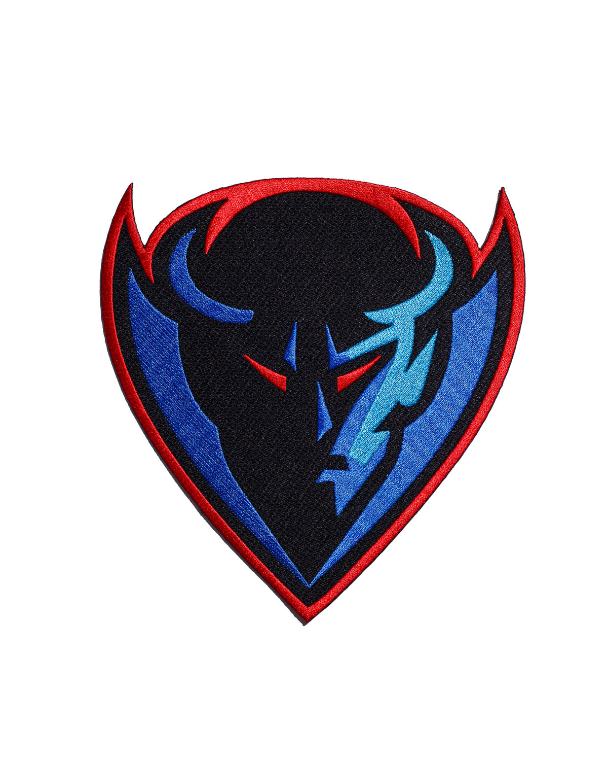 DePaul University DIBS Blue Demons varsity embroidered patch – premium iron-on patch featuring the official DePaul mascot in red, blue, and black, 6.2 inches wide by 6.5 inches tall by SOUNDOFF - front