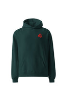 soundoff designed heart of chicago relaxed hooded pullover front in pine green with embroidered red chi heart on front