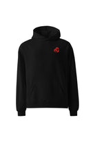 soundoff designed heart of la relaxed hooded pullover front in black with embroidered red la heart on front