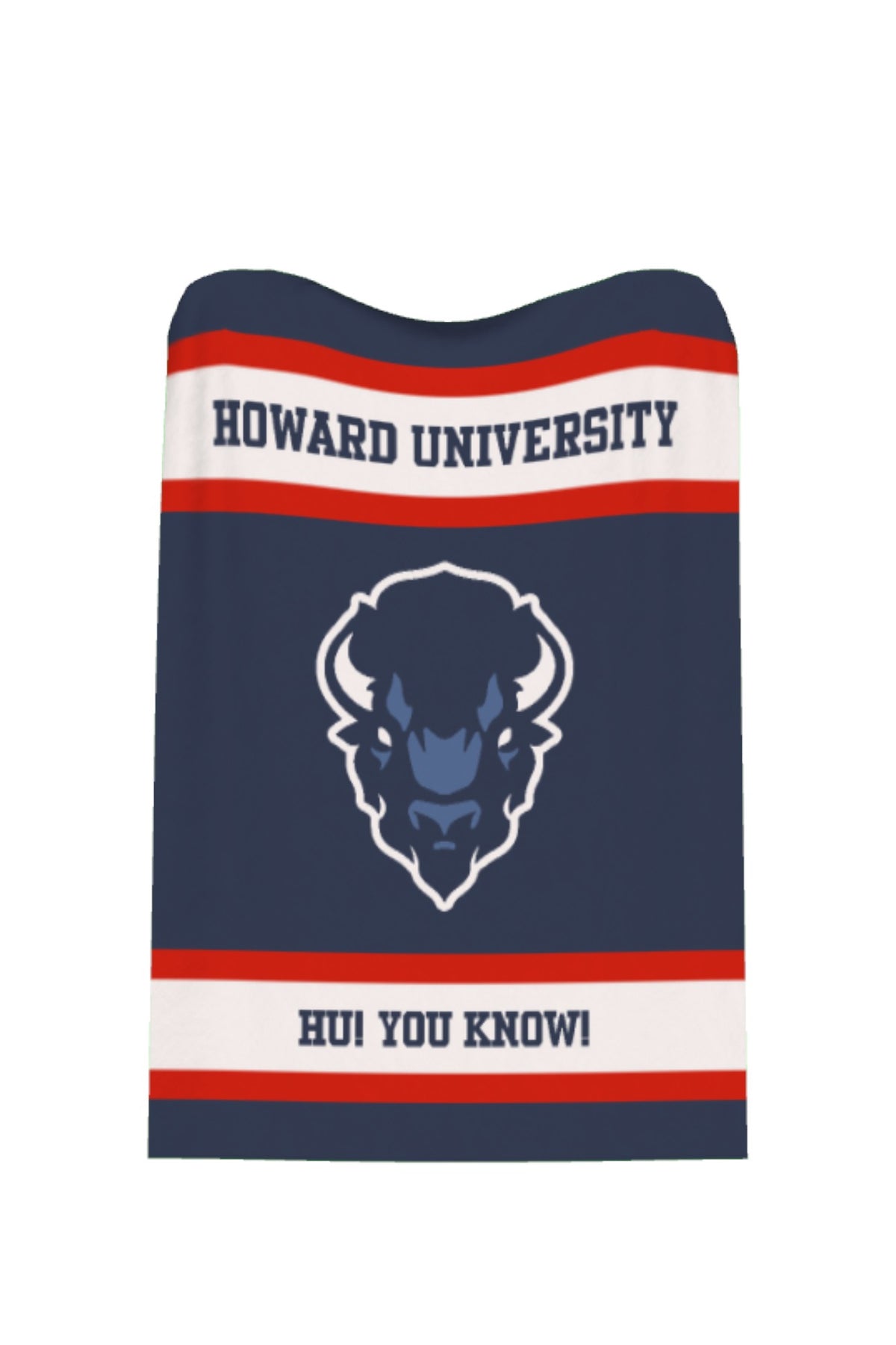 Howard University Varsity Knit Throw Blanket 50 x 70 Navy Red and White with Big Blue Bison Head by SOUNDOFF - product flat