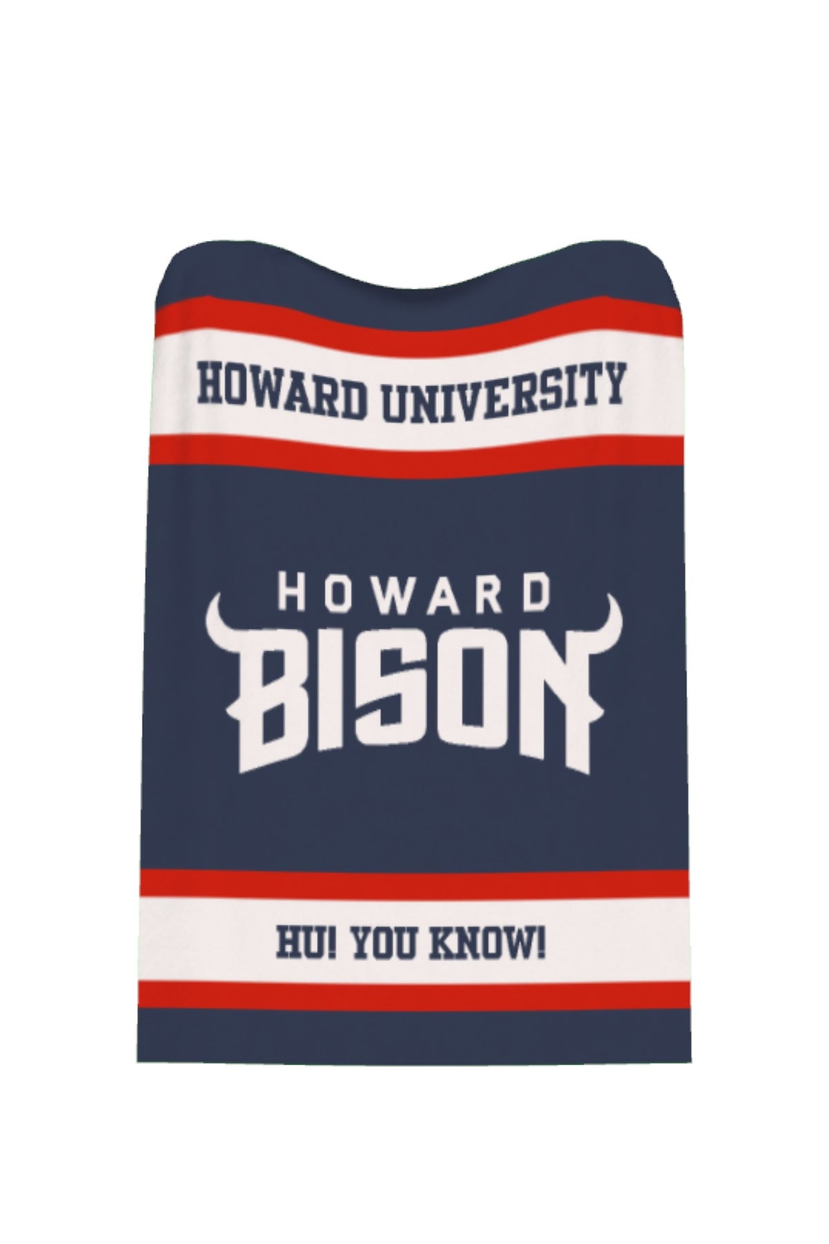 Howard University Varsity Knit Throw Blanket with Stylized Howard Bison Horns Logo 50 x 70 Navy Red and White by SOUNDOFF - product flat