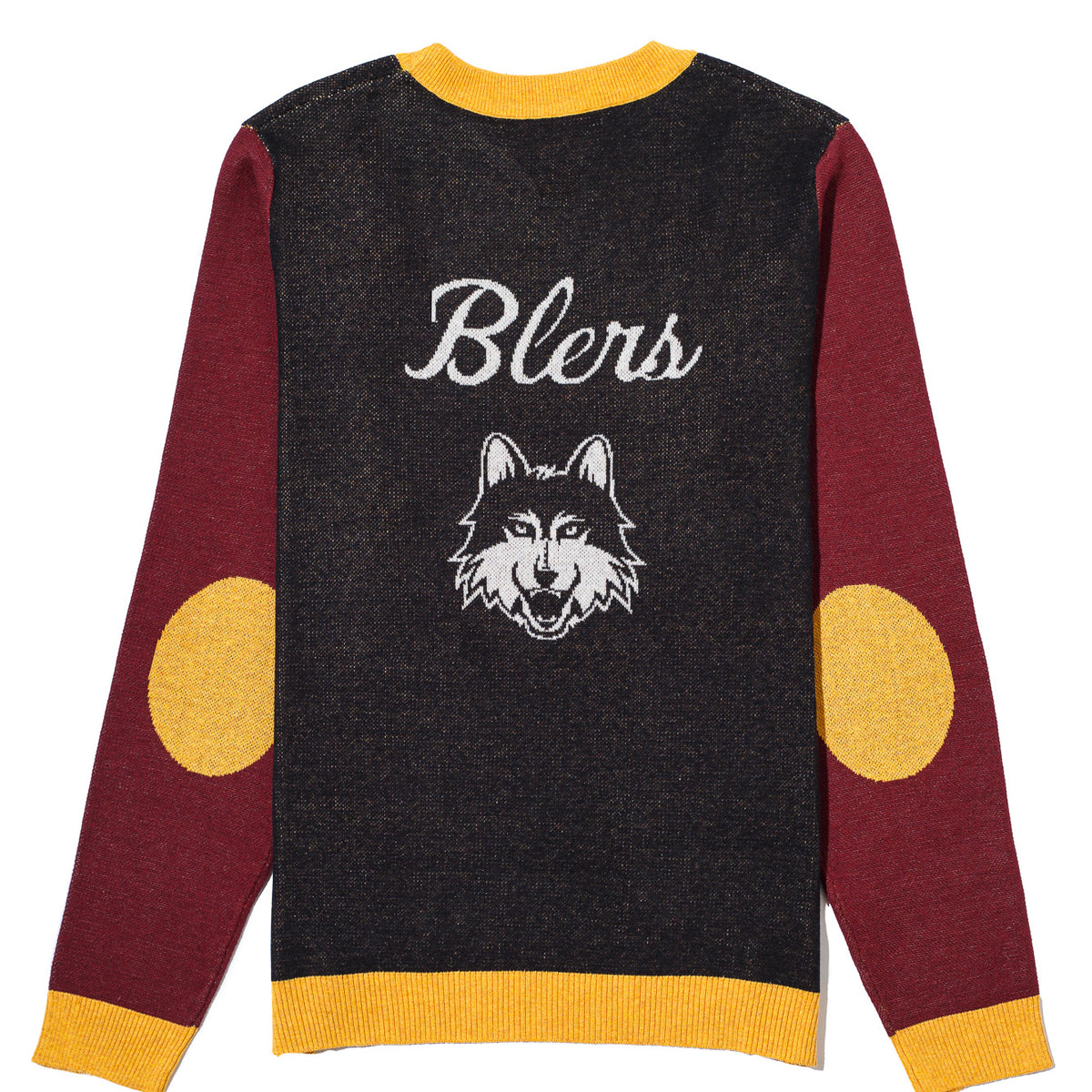 Loyola University Chicago Color Block Knit Classic Crew Neck Sweater by Soundoff in burgundy, mustard, black and white back