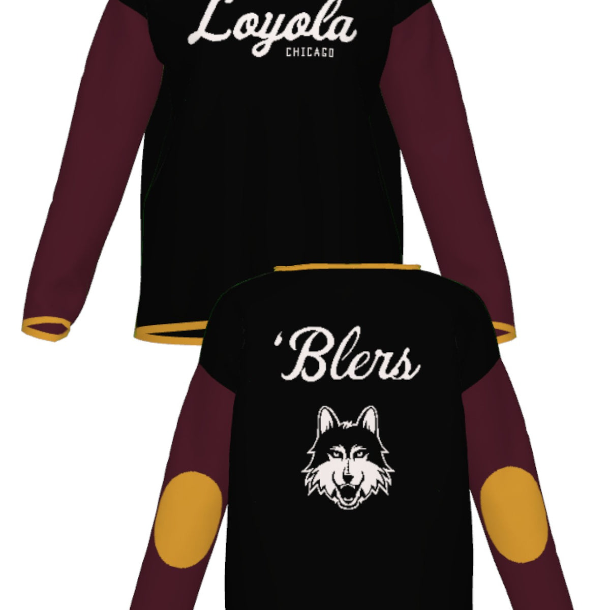 Loyola University Chicago Color Block Knit Women's Sweater by Soundoff in burgundy, mustard, black and white front and back
