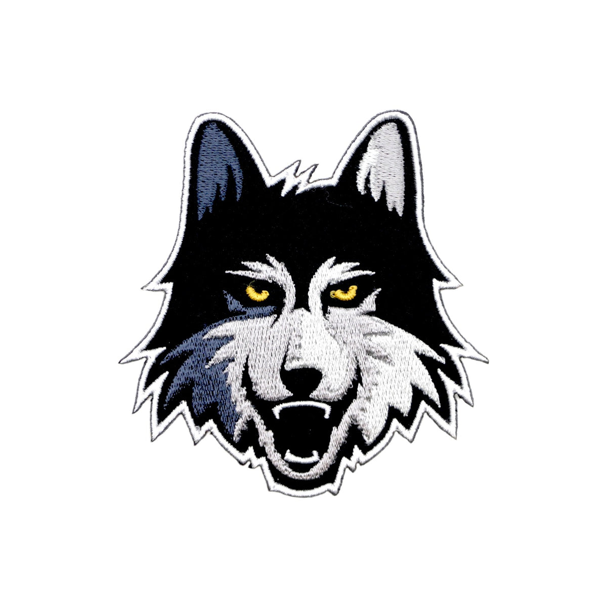 loyola university chicago wolf logo embroidered crest patch in black gray and mustard from soundoff front