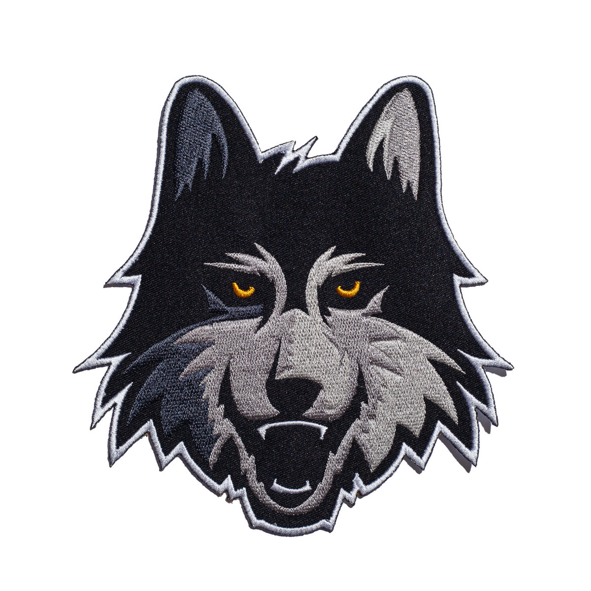Loyola University Chicago Wolf Logo embroidered patch in black gray and mustard from Soundoff Front