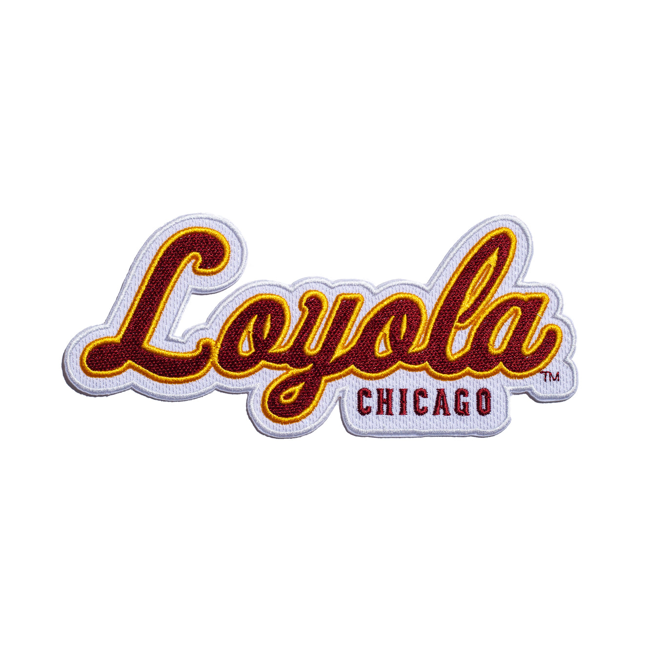 Loyola University Chicago Script Logo Patch in Maroon, Gold and White from Soundoff