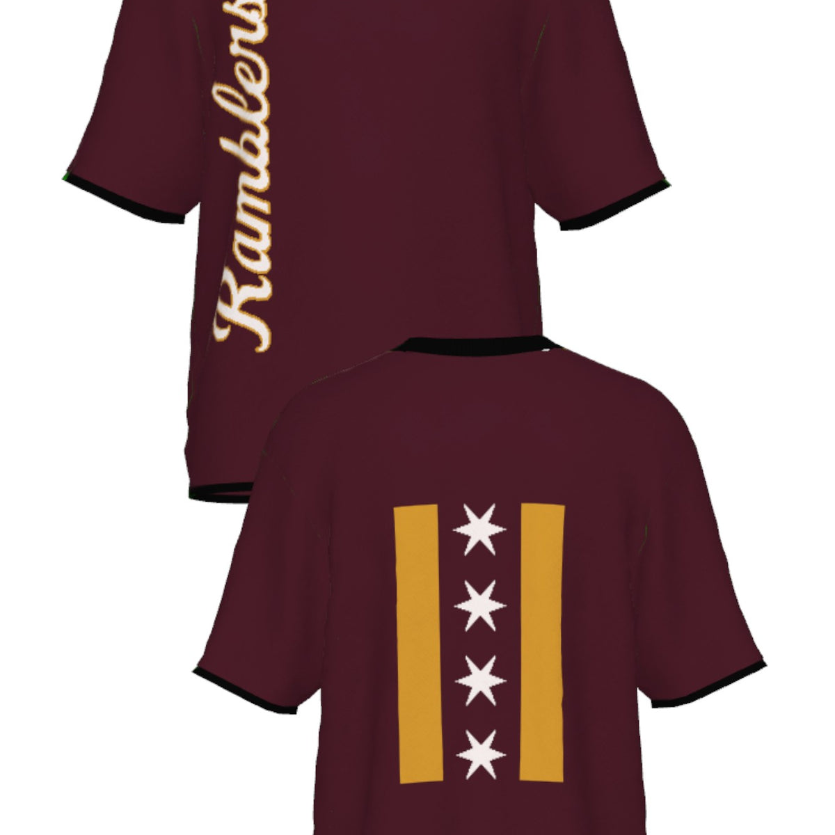 Loyola University Chicago Ramblers CHI Knit Short Sleeve Sweater by Soundoff in burgundy, mustard, black and white front and back