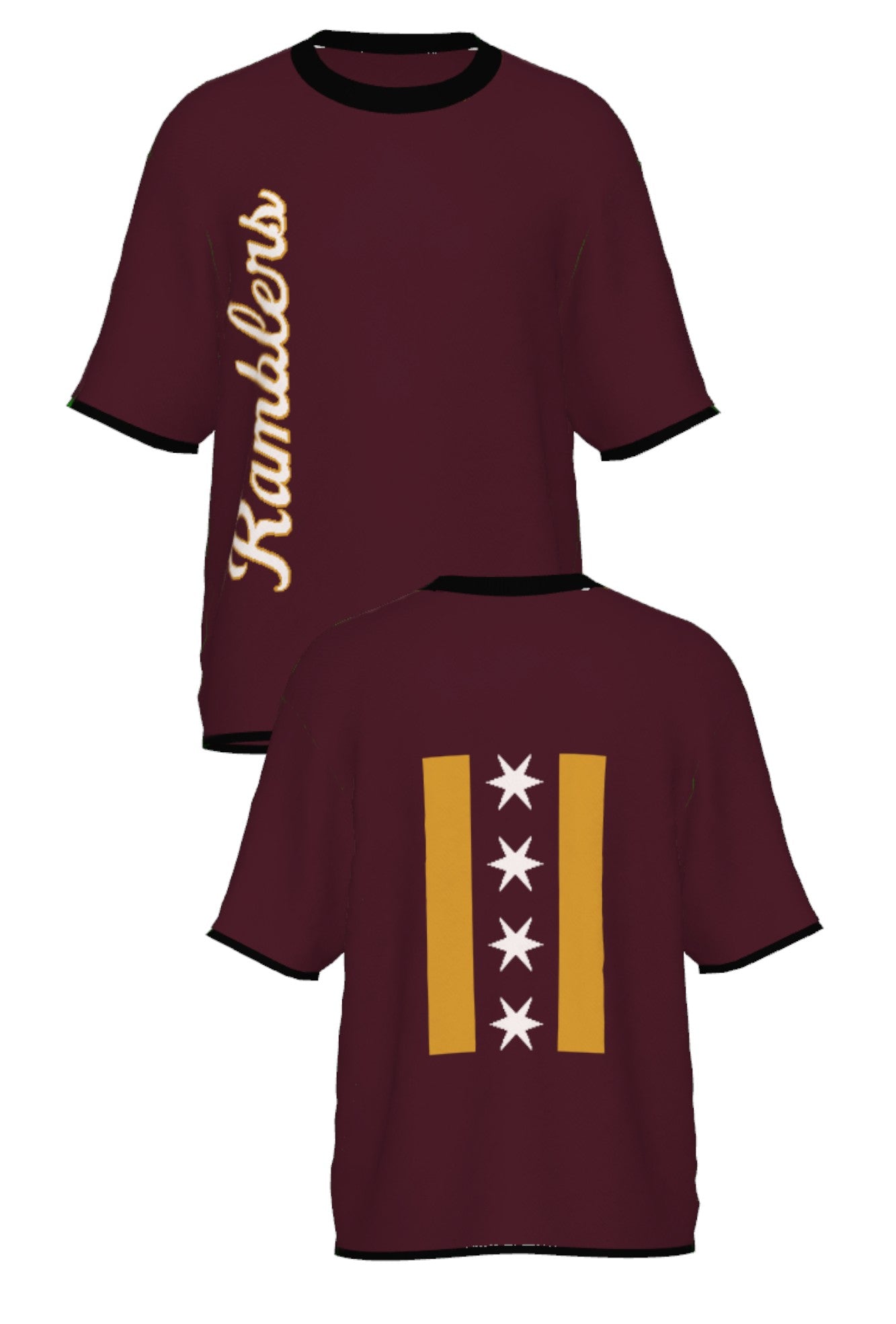 Loyola University Chicago Ramblers CHI Knit Short Sleeve Sweater by Soundoff in burgundy, mustard, black and white front and back
