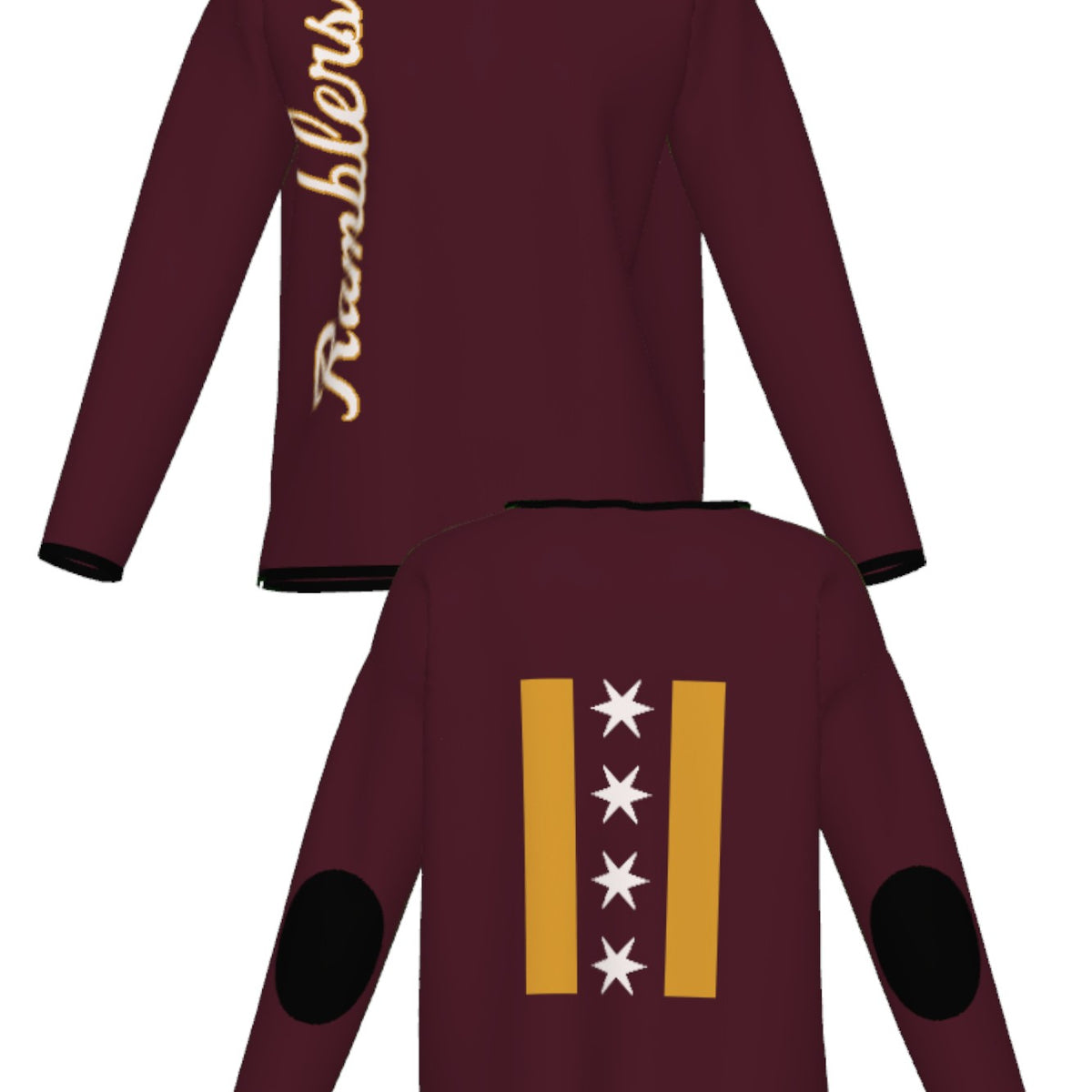 Loyola University Chicago Ramblers CHI Knit Women's Sweater by Soundoff in burgundy, mustard, black and white front and back