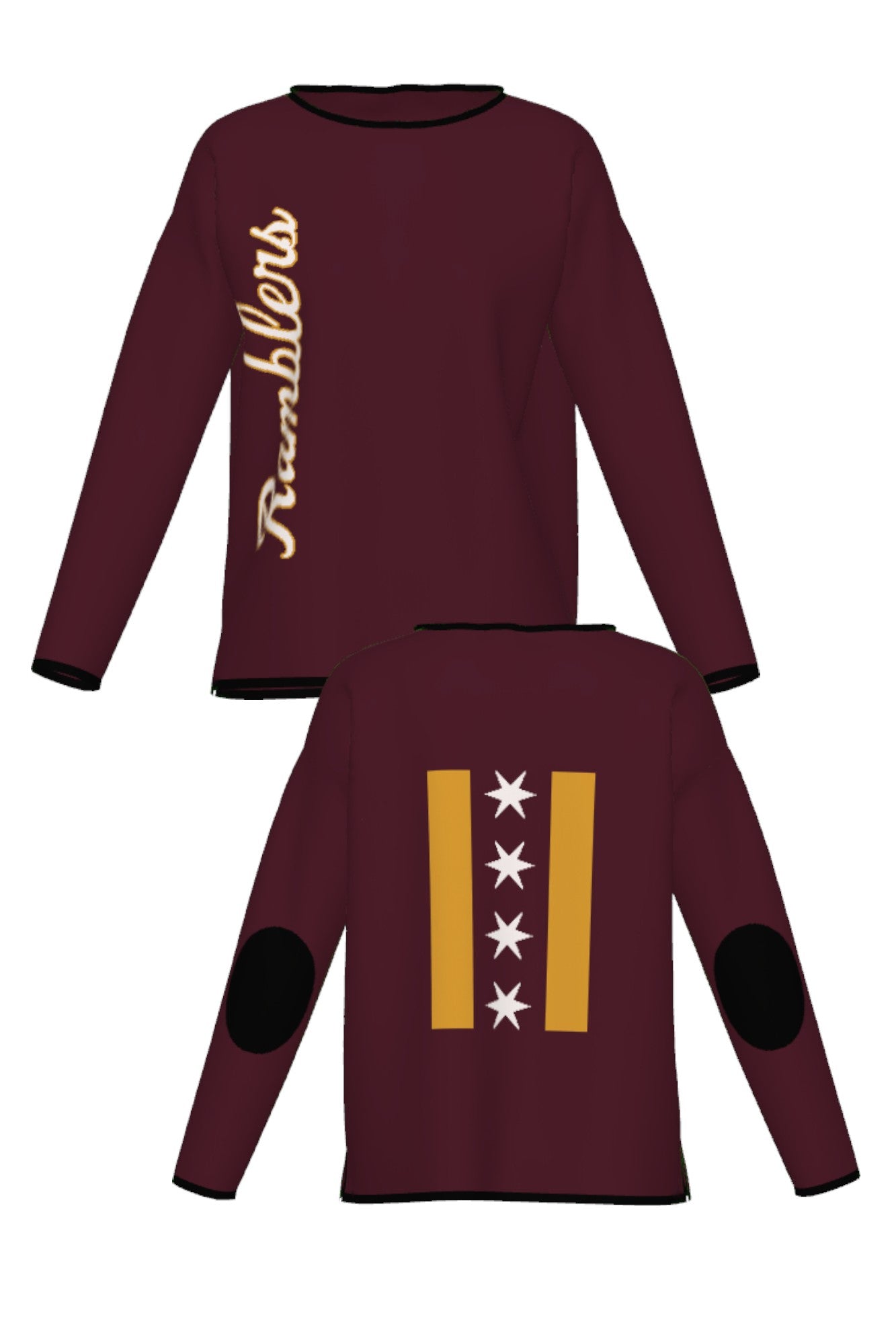Loyola University Chicago Ramblers CHI Knit Women's Sweater by Soundoff in burgundy, mustard, black and white front and back