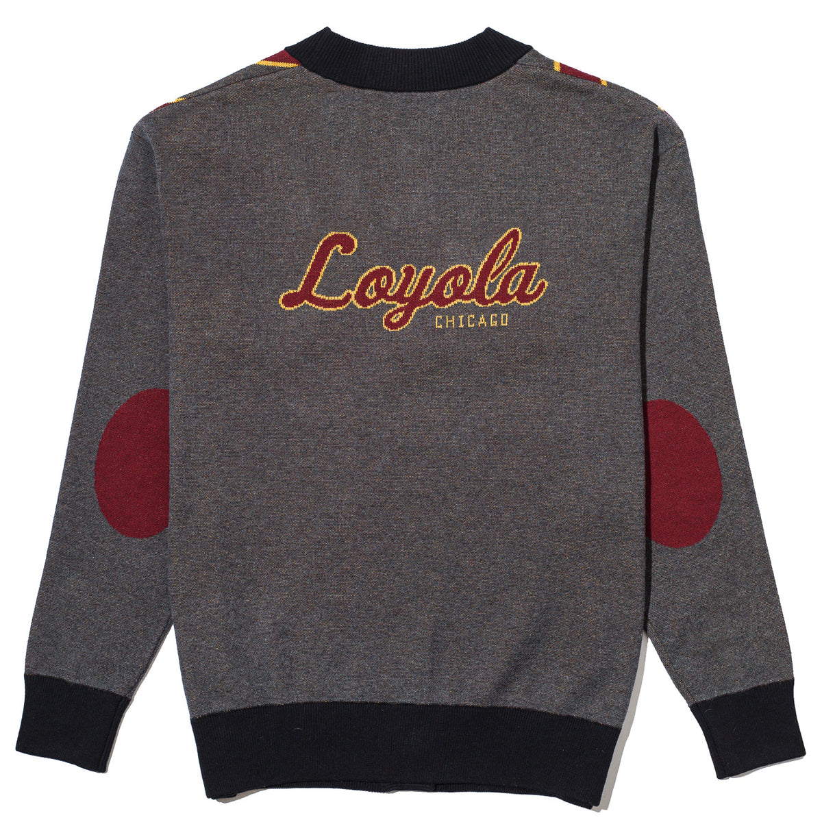 Loyola University Chicago Repp Stripe Knit Cardigan Sweater – by Soundoff in Burgundy, mustard, charcoal and black back