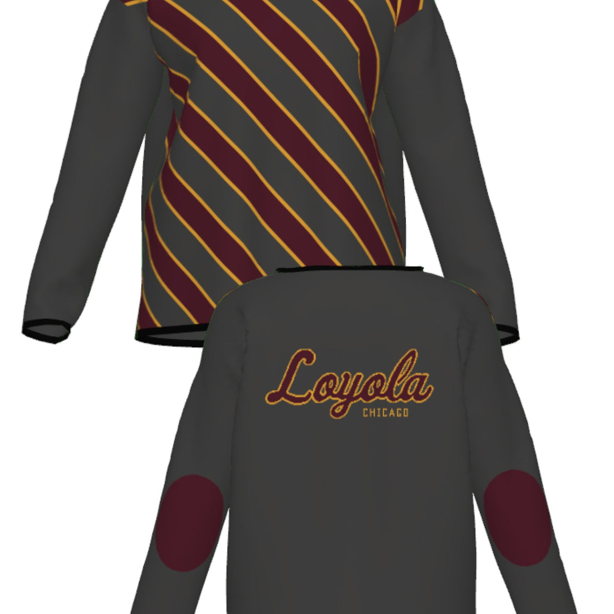 Loyola University Chicago Repp Stripe Knit Women's Sweater – by Soundoff in Burgundy, mustard, charcoal and black front and back