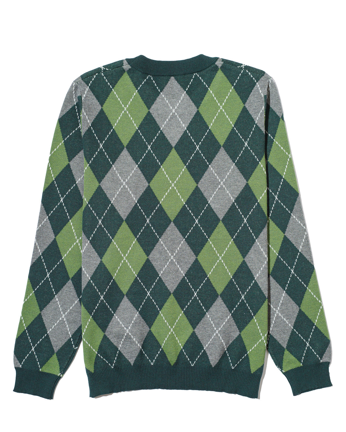 Michigan State University Spartans Argyle Knit Sweater crew neck in Pine Green, Light Green and Charcoal Grey with knitted Bleach White Block S by SOUNDOFF - Back