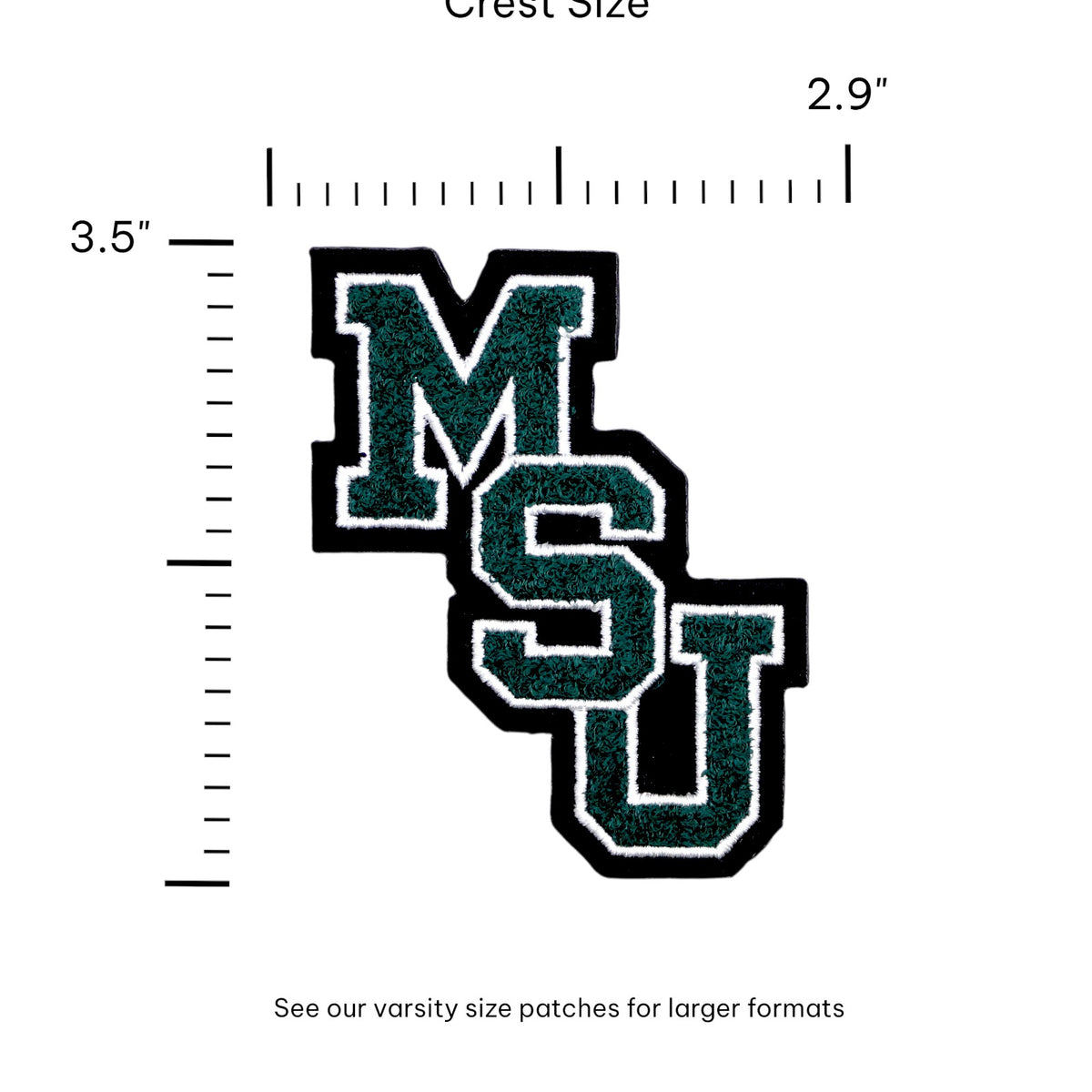 michigan state university msu interlock chenille crest patch in spartan green white and black – official iron-on patch for apparel and accessories by soundoff with size