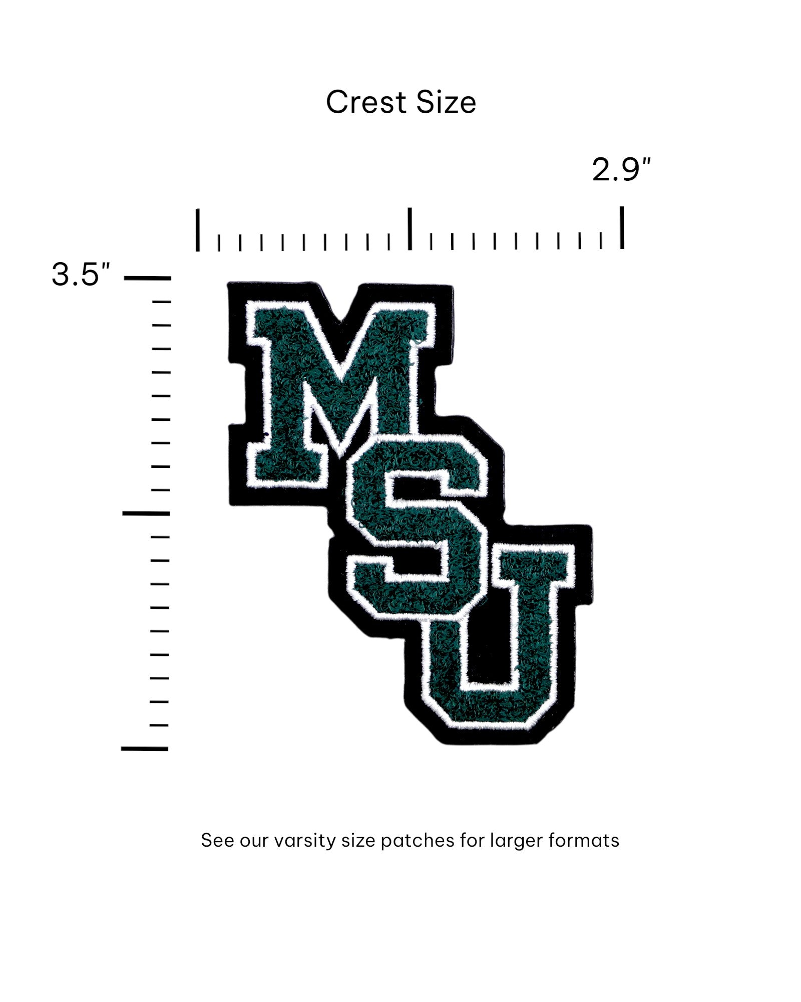 michigan state university msu interlock chenille crest patch in spartan green white and black – official iron-on patch for apparel and accessories by soundoff with size