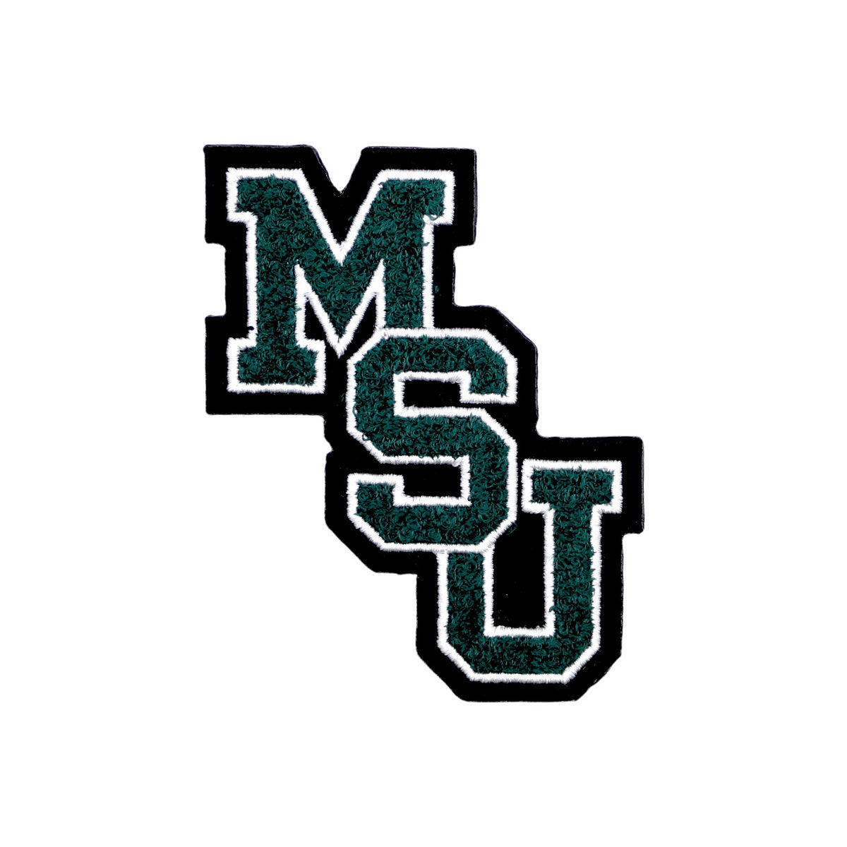 michigan state university msu interlock chenille crest patch in spartan green white and black – official iron-on patch for apparel and accessories by soundoff