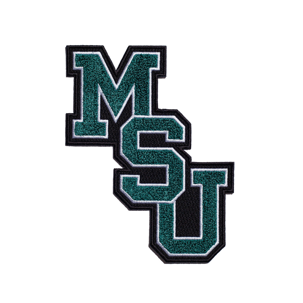 michigan state university msu interlock chenille patch 5.5 inch wide by 7.0 inch tall in spartan green white and black – official iron-on patch for apparel and accessories by soundoff