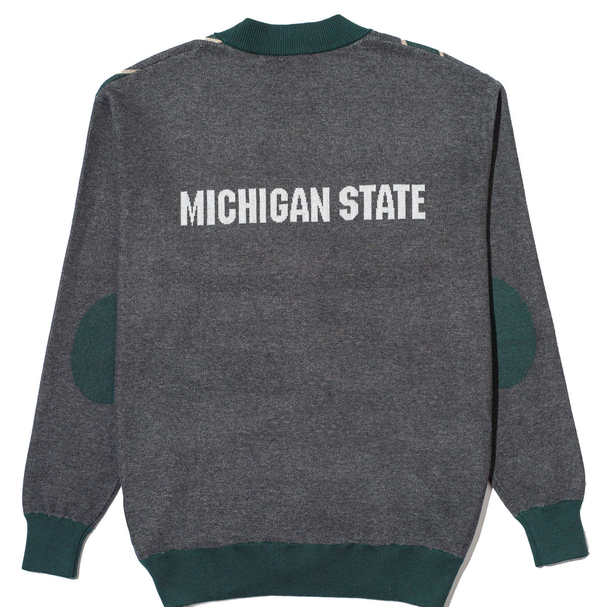 michigan state university repp stripe cardigan knit sweater back – MSU green and white stripes inspired by classic spartans collegiate style by soundoff.
