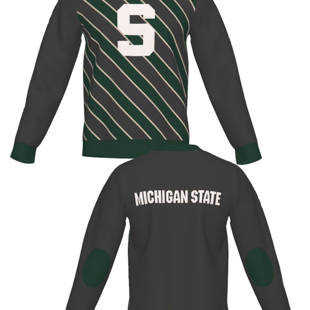 michigan state university repp stripe classic crew neck knit sweater front and back – MSU green and white stripes inspired by classic spartans collegiate style by soundoff.