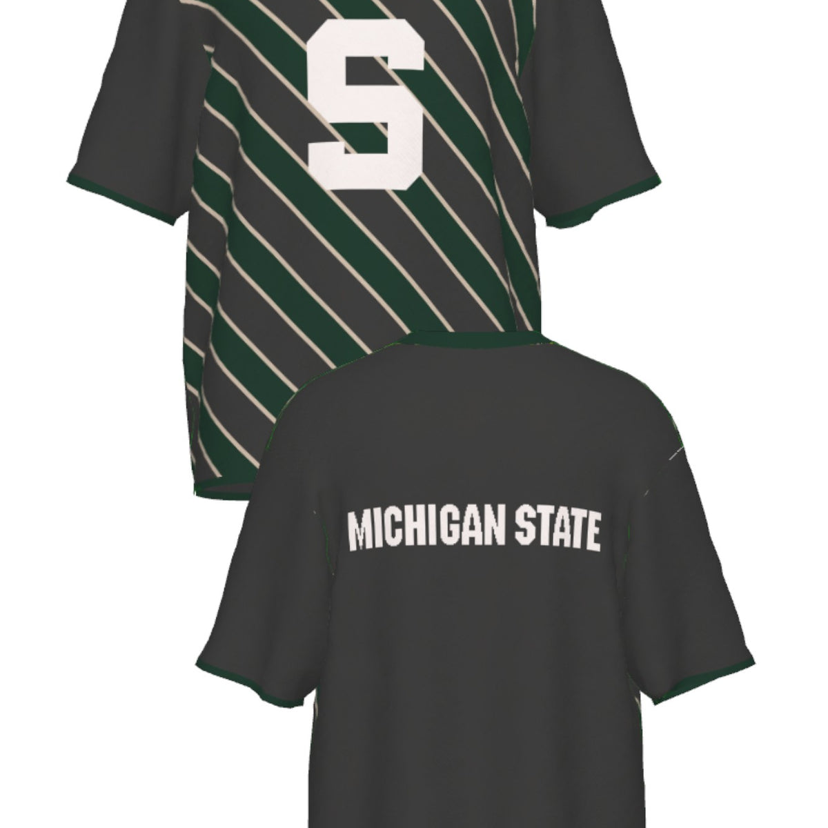 michigan state university repp stripe short sleeve knit sweater front and back – MSU green and white stripes inspired by classic spartans collegiate style by soundoff.