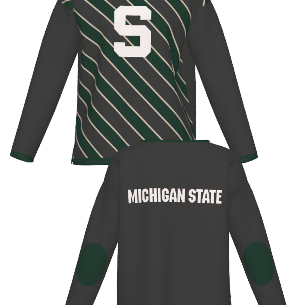 michigan state university repp stripe women's knit sweater front and back – MSU green and white stripes inspired by classic spartans collegiate style by soundoff.