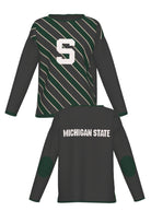 michigan state university repp stripe women's knit sweater front and back – MSU green and white stripes inspired by classic spartans collegiate style by soundoff.