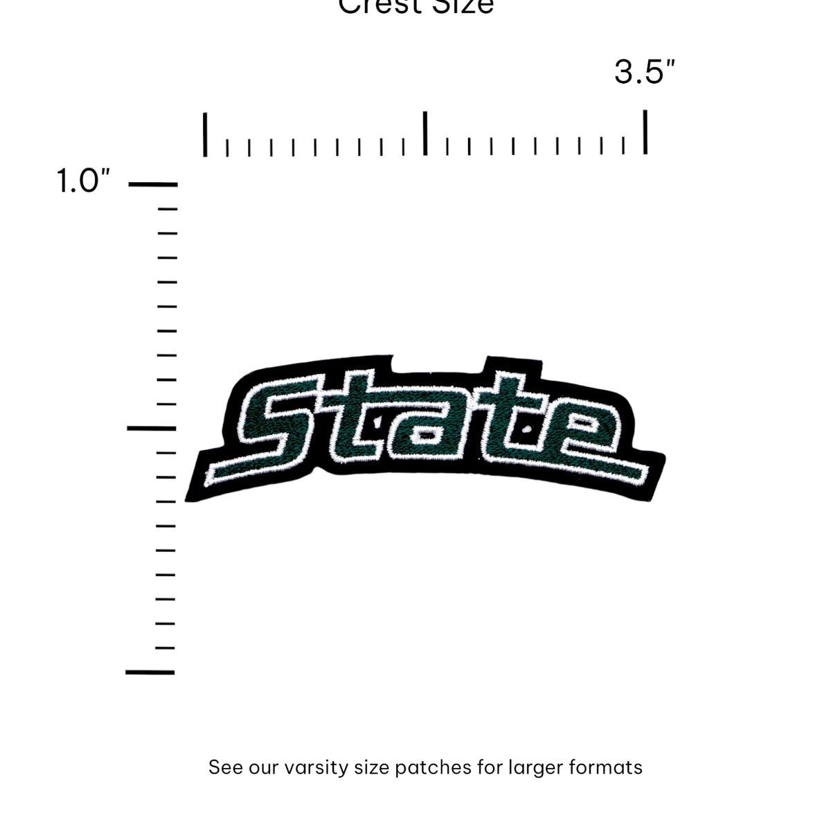 michigan state university “state” embroidered crest patch front view in spartan green and white – officially licensed msu spartans gear by soundoff with size