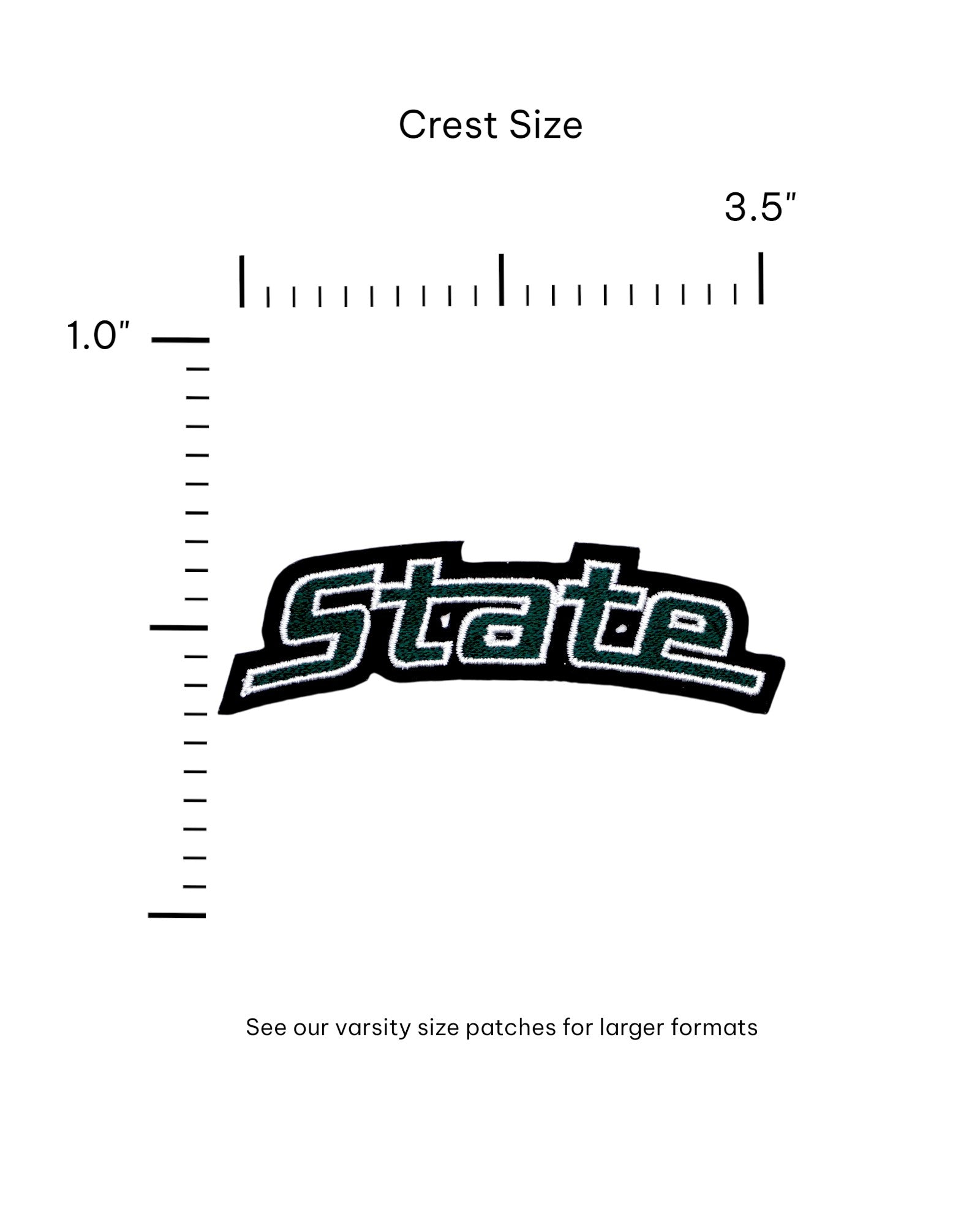michigan state university “state” embroidered crest patch front view in spartan green and white – officially licensed msu spartans gear by soundoff with size