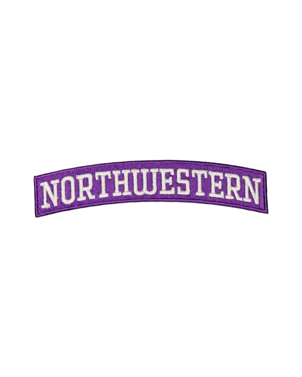 Northwestern University Arched Classic White on Purple Embroidered Varsity Patch with White NORTHWESTERN lettering, 6.0 inches wide by 1.4 inches tall – SOUNDOFF FRONT