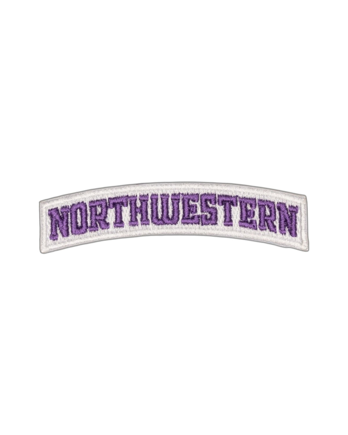 Northwestern University Arched Classic Purple on White Embroidered Crest Patch with Purple NORTHWESTERN lettering and White trim, 3.3 inches wide by 0.8 inches tall – SOUNDOFF FRONT