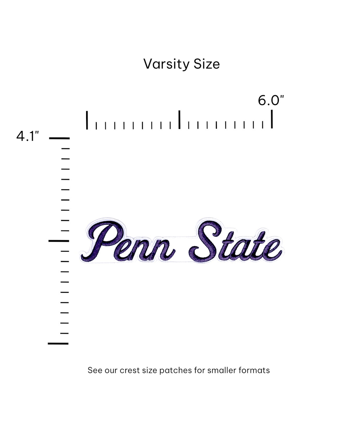 Penn State University script letter varsity patch FRONT size 6.0 x 4.1