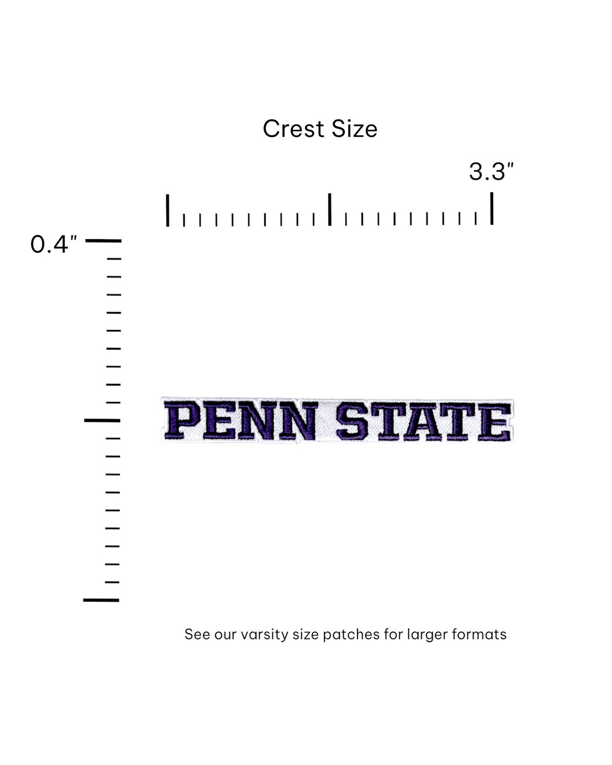 Penn State University block letter embroidered iron-on crest patch in navy and white Front size 3.3 x 0.4