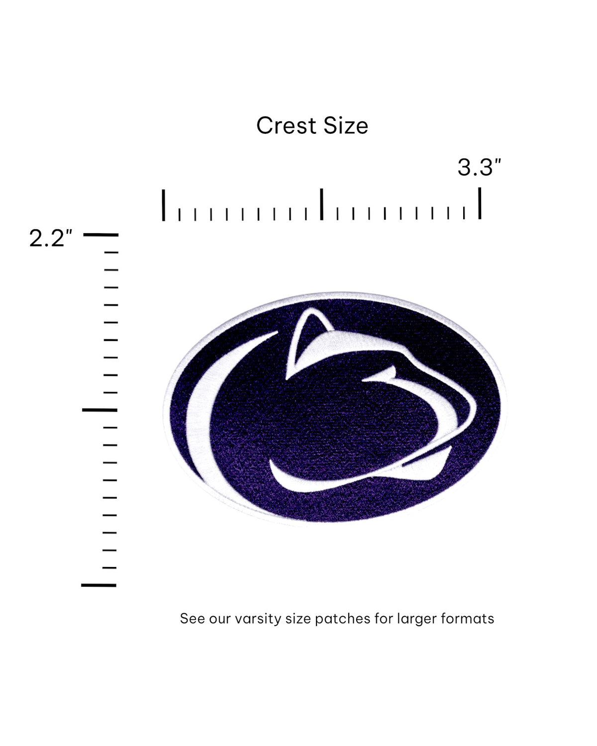 Penn State Univerity Nittany Lion embroidered iron-on crest patch in blue and white - FRONT size 3.3 x 2.2
