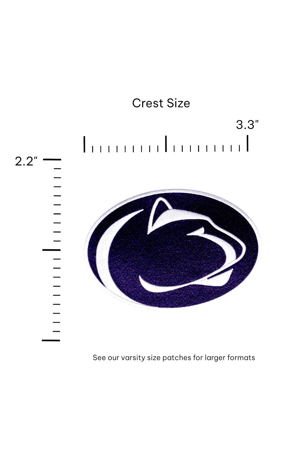 Penn State Univerity Nittany Lion embroidered iron-on crest patch in blue and white - FRONT size 3.3 x 2.2