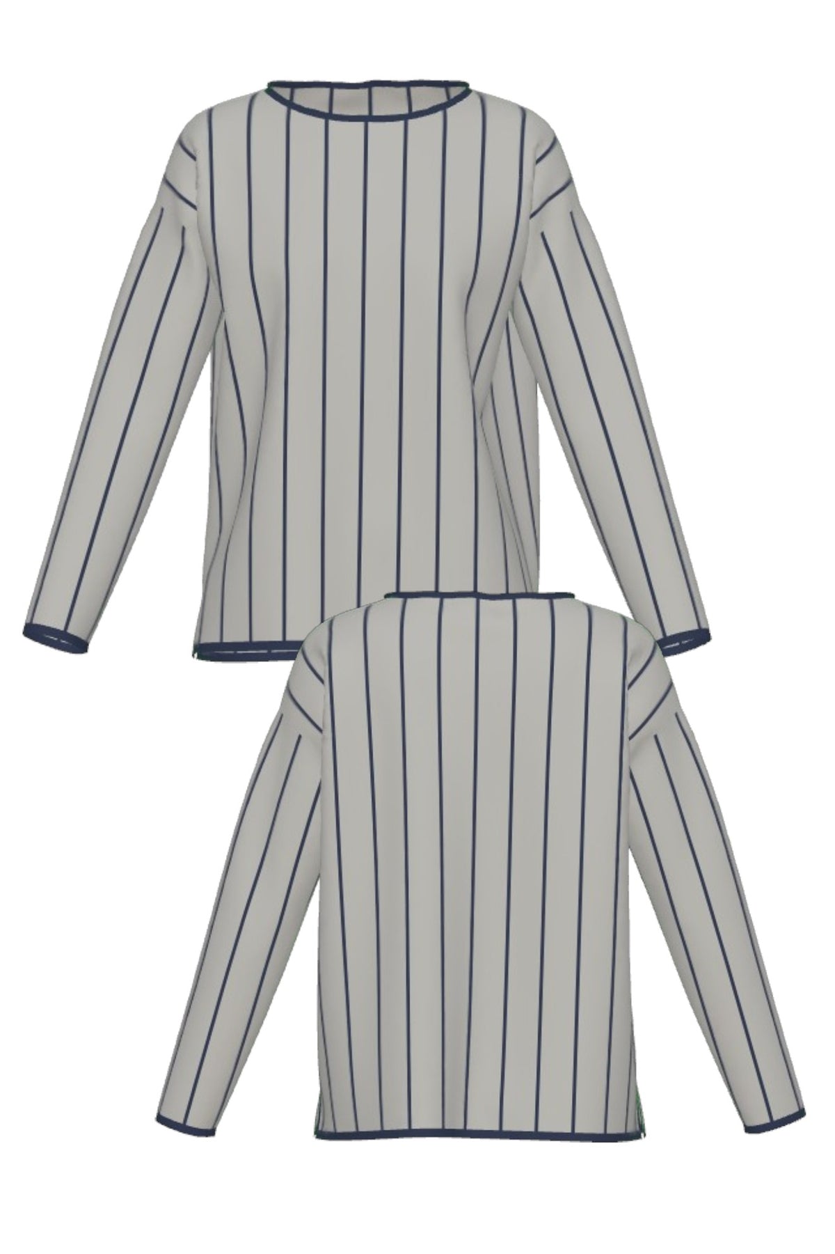 Penn State University Heritage Pinstripe Women's Knit Sweater in grey with navy trim and navy pinstripes, designed for Penn State patch customization FRONT and BACK