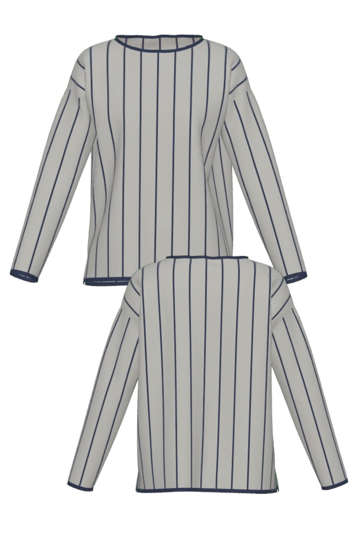 Penn State University Heritage Pinstripe Women's Knit Sweater in grey with navy trim and navy pinstripes, designed for Penn State patch customization FRONT and BACK