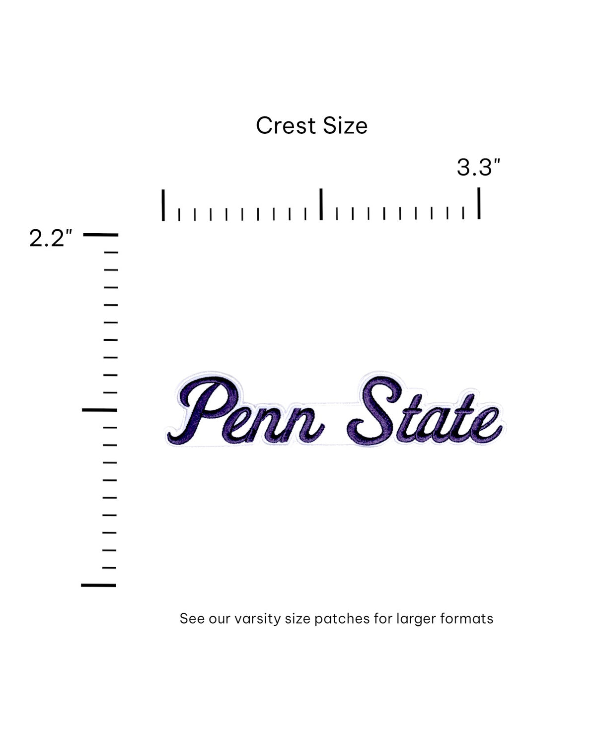 Penn State University Script Letter 3 inch crest patch FRONT size 3.3 x 2.2
