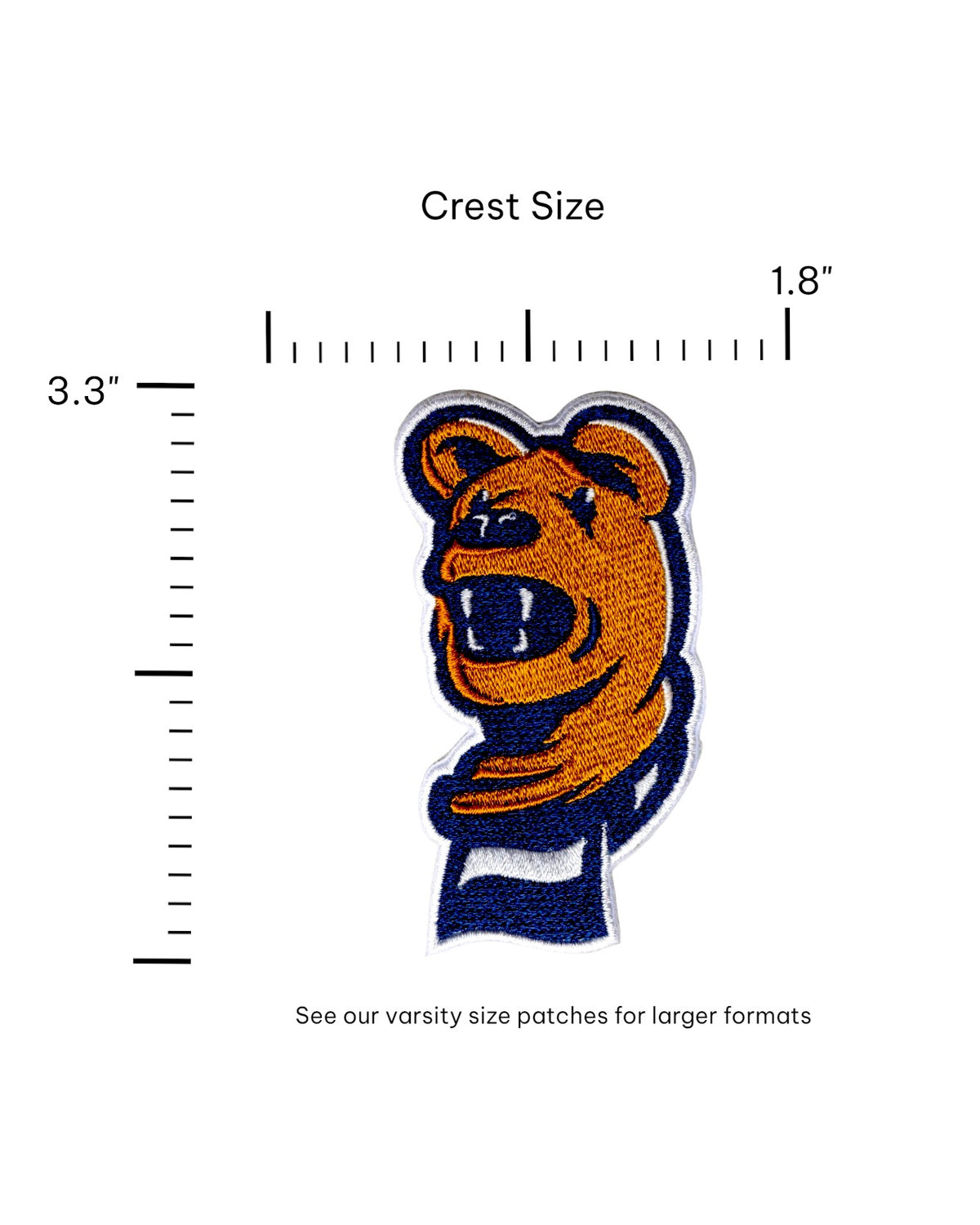 Penn State Nittany Lion head embroidered crest patch with scarf in brown, navy and white sewn onto a custom sweater FRONT - size