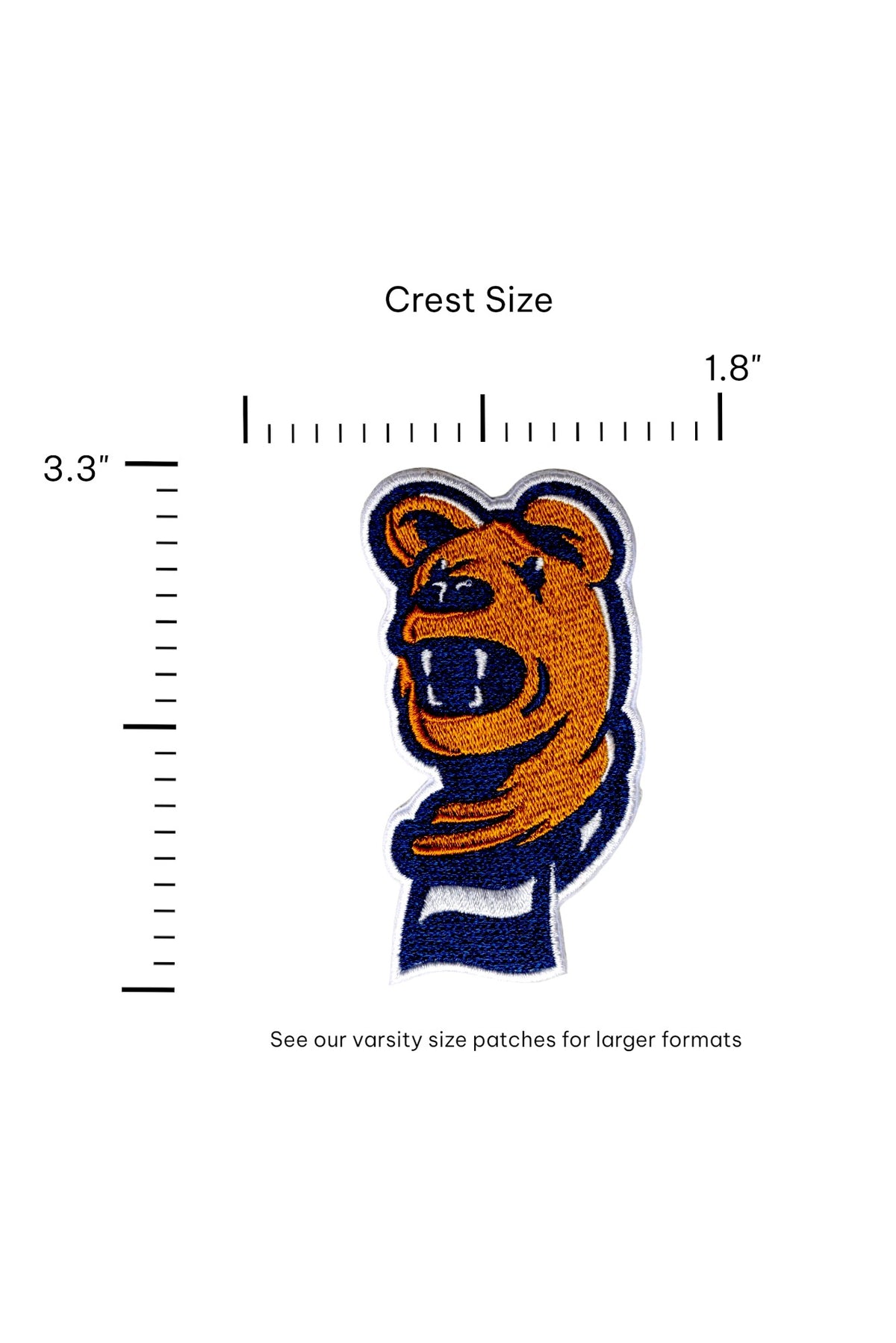 Penn State Nittany Lion head embroidered crest patch with scarf in brown, navy and white sewn onto a custom sweater FRONT - size