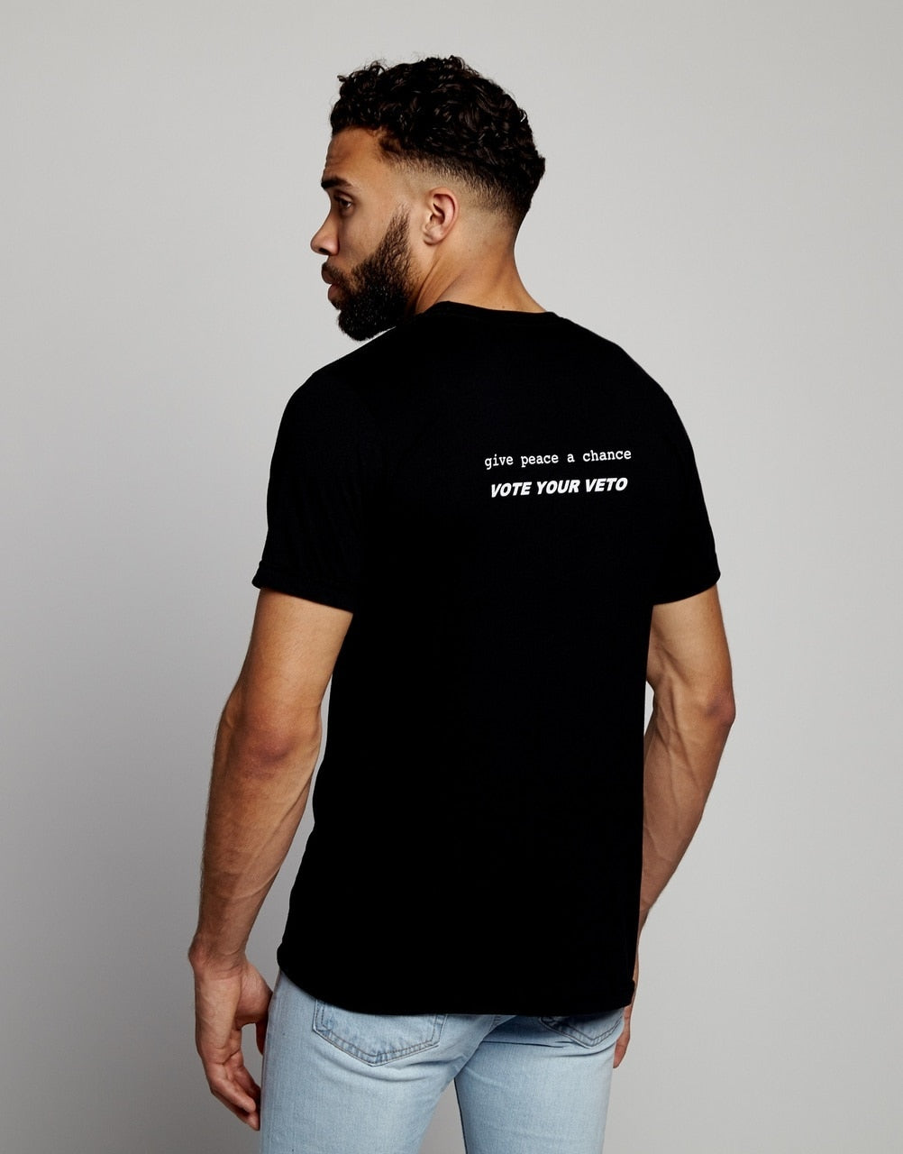 soundoff.mens.black.t.shirt.graphic.tee.give.peace.a.chance.cotton.polyester.rayon.blend.