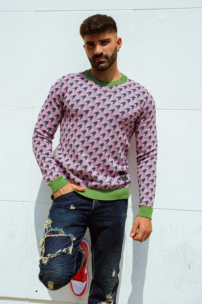 HOUNDSTOOTH KNIT; PINK & GRASS (MADE TO ORDER)
