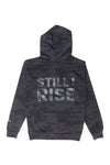 FIST & ROSE STILL I RISE MIDWEIGHT HOODED PULLOVER; BLACK CAMO