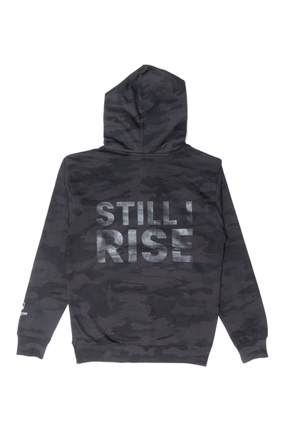 FIST & ROSE STILL I RISE MIDWEIGHT HOODED PULLOVER; BLACK CAMO